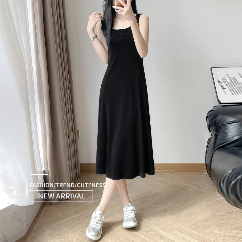 【單品可選】韓版時尚簡約牛仔短袖上衣外套+背心長款連身裙洋裝套裝