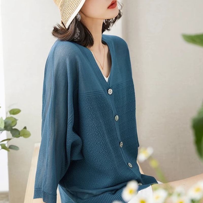 百搭休閒防曬罩衫 冰絲針織開襟衫 披肩配裙子吊帶外搭罩衫