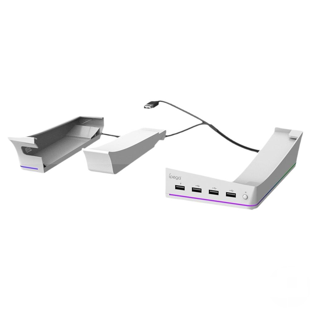 Soporte horizontal para consolas PS5 Pro con unidad digital/óptica con 14 modos de iluminación RGB, 4 puertos USB y base de almacenamiento