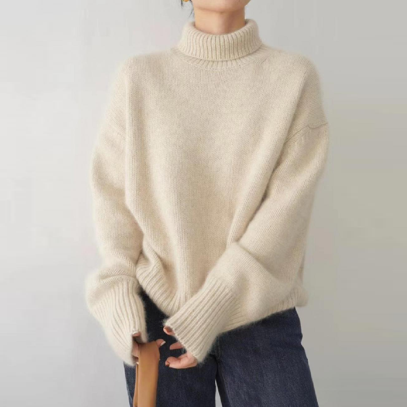 秋冬加厚素色羊毛針織上衣 高領寬鬆慵懶羊毛毛衣
