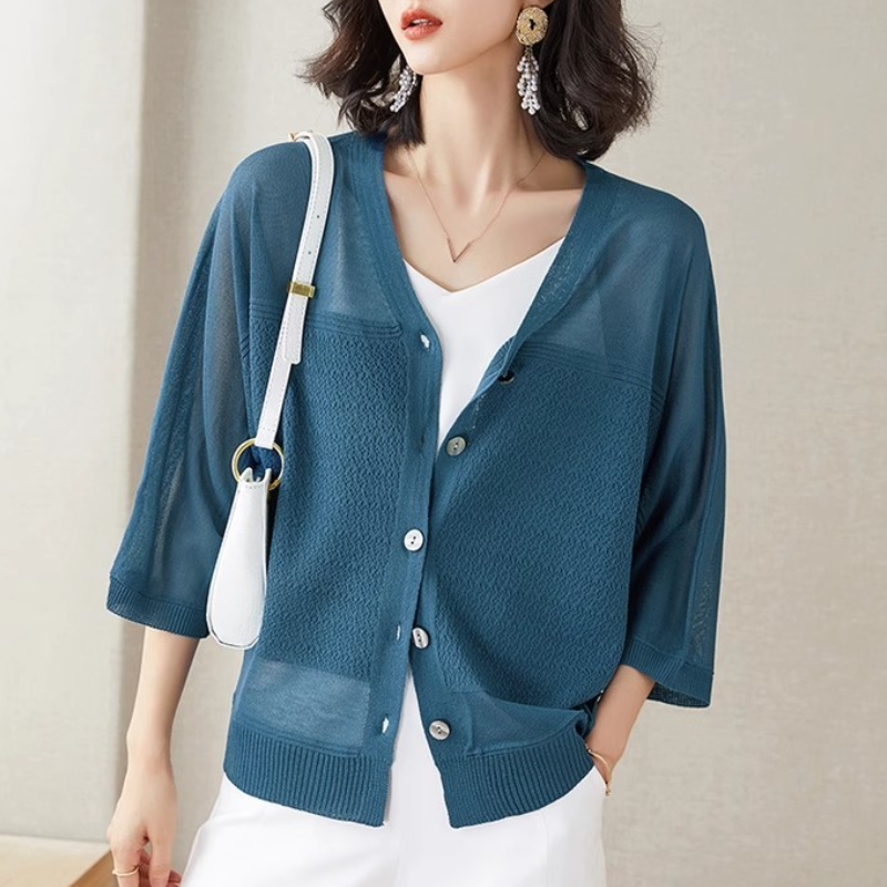 百搭休閒防曬罩衫 冰絲針織開襟衫 披肩配裙子吊帶外搭罩衫