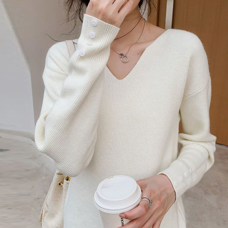 慵懶風 V 領針織上衣 寬鬆剪裁 秋冬百搭款