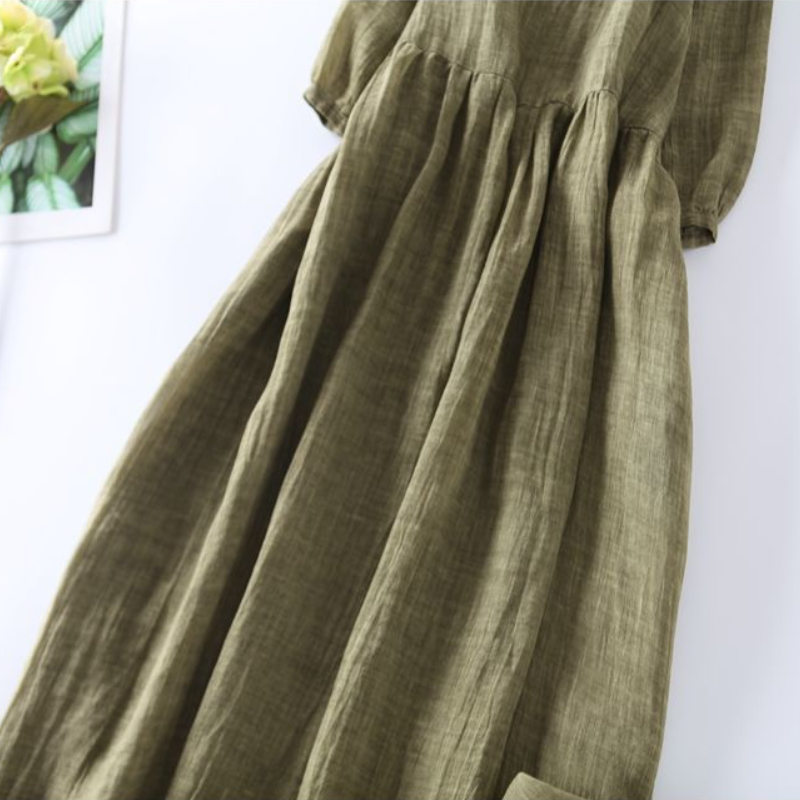 洋裝 日系 棉麻 洋氣 高級 飄逸 亞麻 大擺長裙 棉麻洋裝