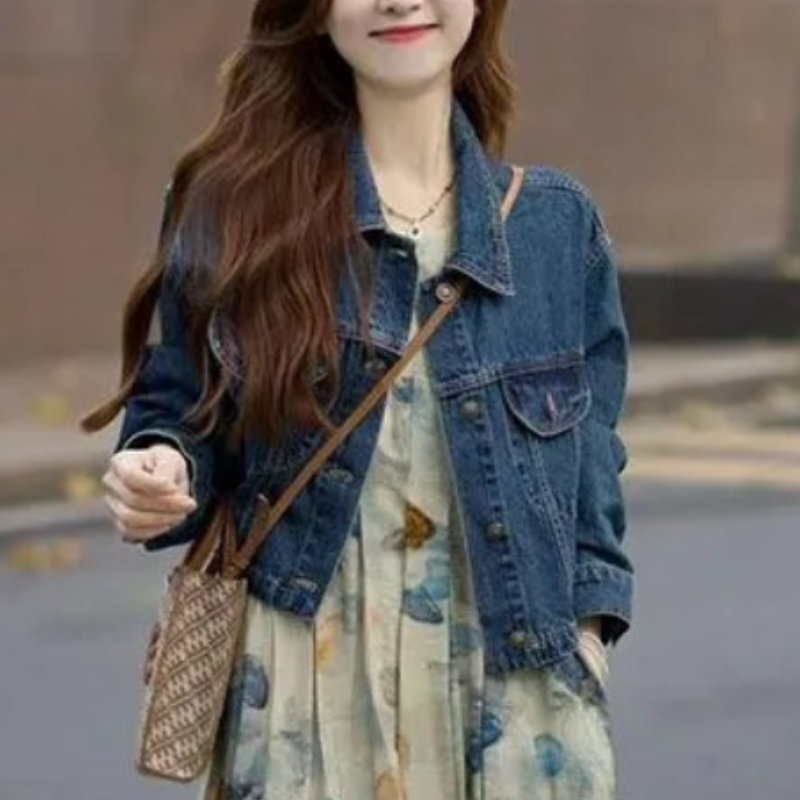 【單品可選】韓系溫柔穿搭 丹寧牛仔外套+復古印花背心洋裝兩件套組