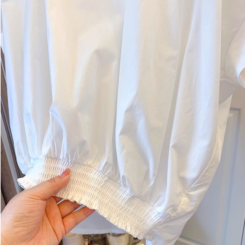 設計感 小眾 韓版 寬鬆 休閒 法式 開叉 綁帶 蝴蝶結 套頭 短袖 襯衫