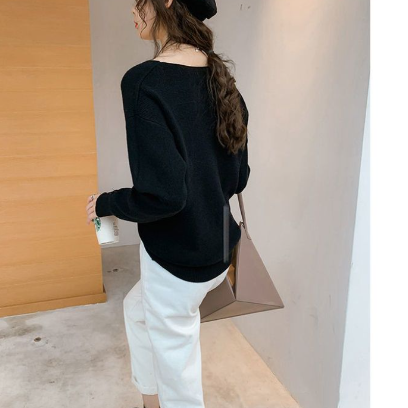 慵懶風 V 領針織上衣 寬鬆剪裁 秋冬百搭款
