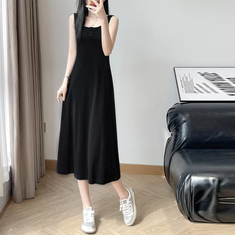 【單品可選】韓版時尚簡約牛仔短袖上衣外套+背心長款連身裙洋裝套裝