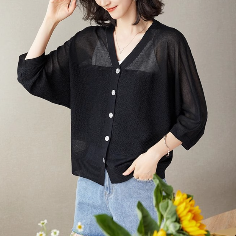 百搭休閒防曬罩衫 冰絲針織開襟衫 披肩配裙子吊帶外搭罩衫