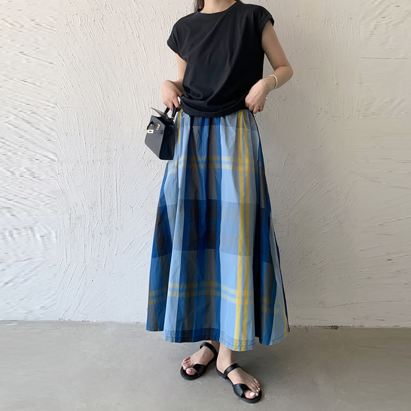 6色*日韓流行格紋寬版大擺百搭半身裙