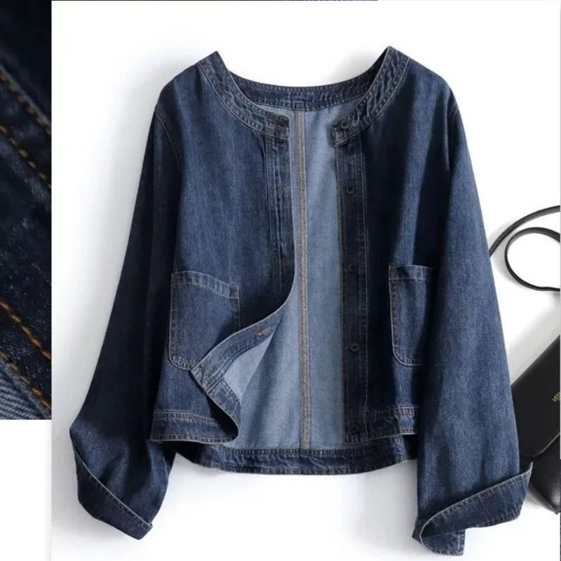 春秋藍色牛仔短版外套-時尚休閒通勤必備 原色設計簡約牛仔