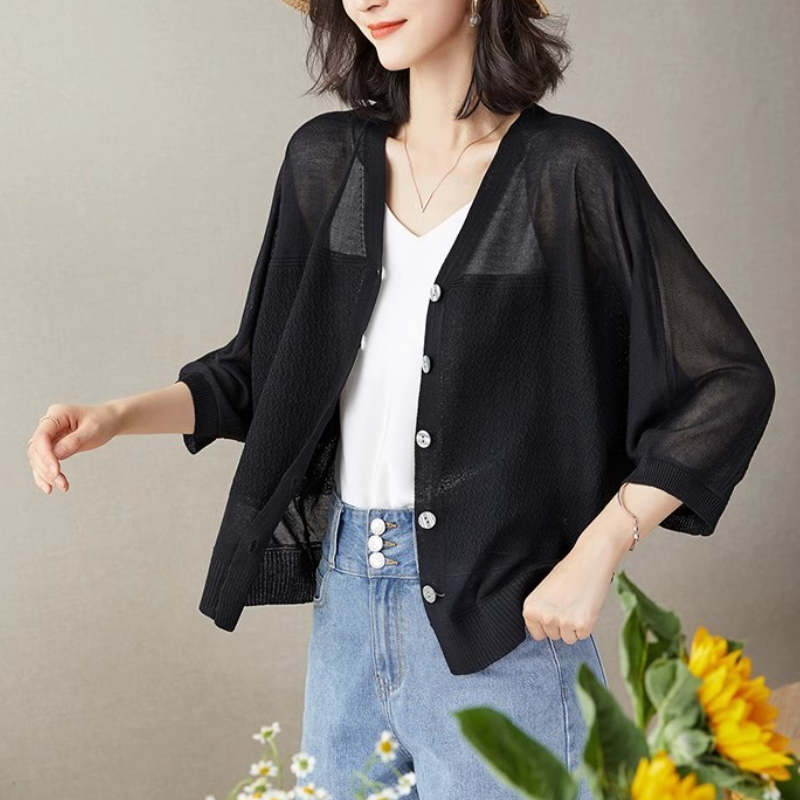 百搭休閒防曬罩衫 冰絲針織開襟衫 披肩配裙子吊帶外搭罩衫