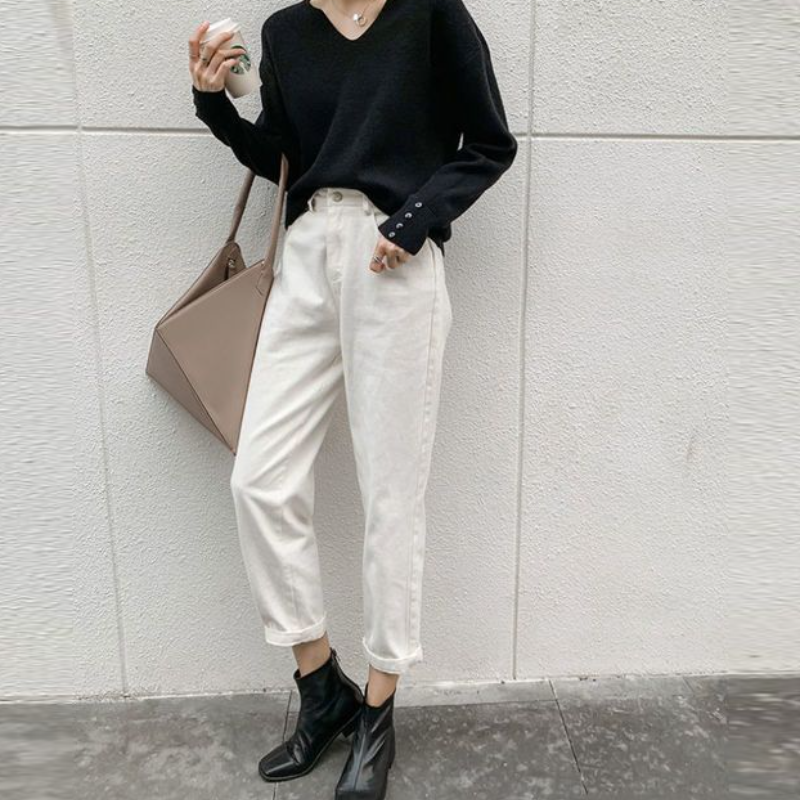 慵懶風 V 領針織上衣 寬鬆剪裁 秋冬百搭款