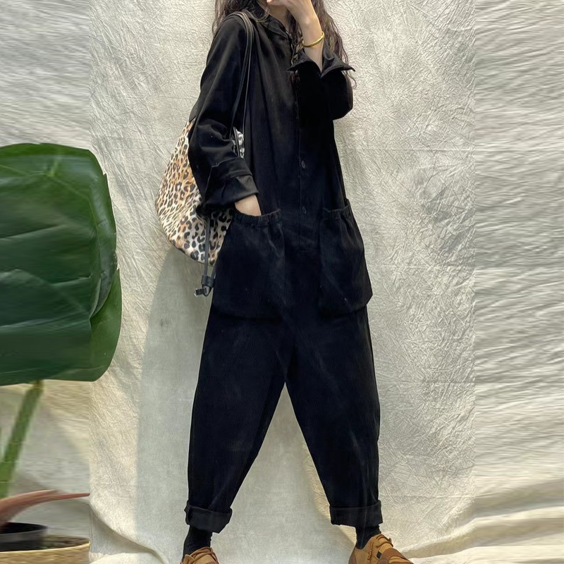 韓系大口袋胸前扣工裝褲-時尚百搭連身褲長褲 個性休閒必備