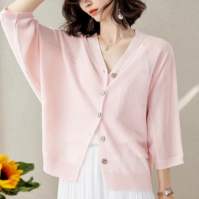 百搭休閒防曬罩衫 冰絲針織開襟衫 披肩配裙子吊帶外搭罩衫