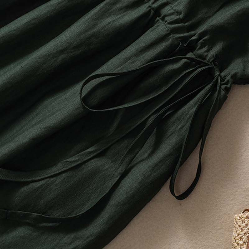 必備百搭款 氣質 棉麻 收腰抽繩 襯衫長裙 休閒洋裝