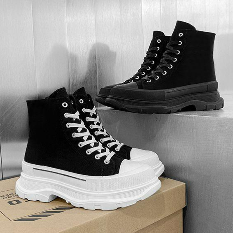 帥氣休閒高幫布鞋校園風增高厚底帆布鞋