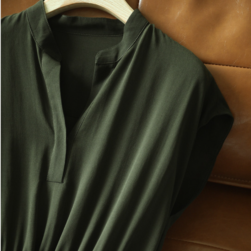 仙氣百褶連身裙洋裝 漸變色立領收腰設計感 百褶雪紡連身裙