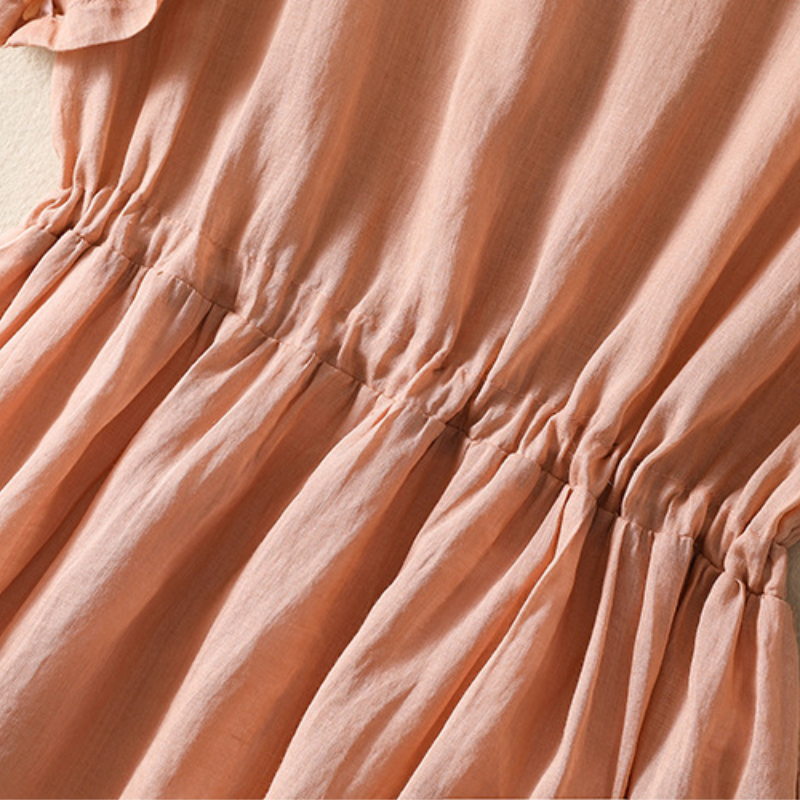 必備百搭款 氣質 棉麻 收腰抽繩 襯衫長裙 休閒洋裝