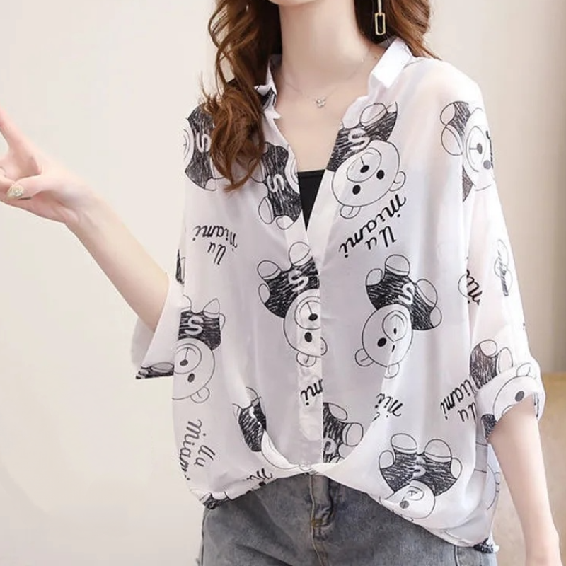 韓系格紋豹紋罩衫兩件組 冷氣房抗凍雪紡蝙蝠袖+防走光背心