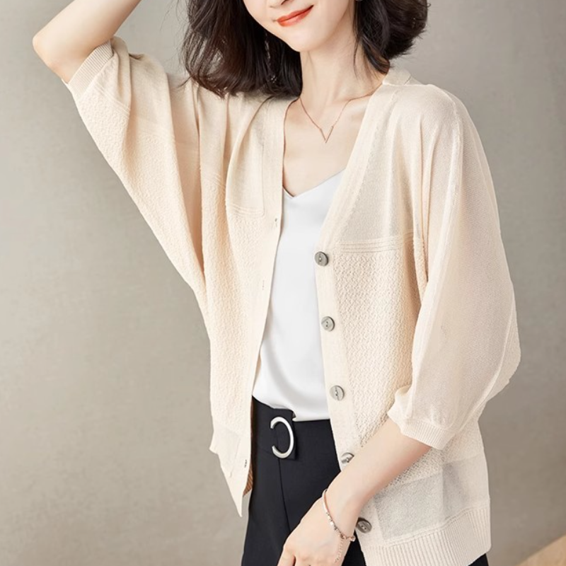 百搭休閒防曬罩衫 冰絲針織開襟衫 披肩配裙子吊帶外搭罩衫