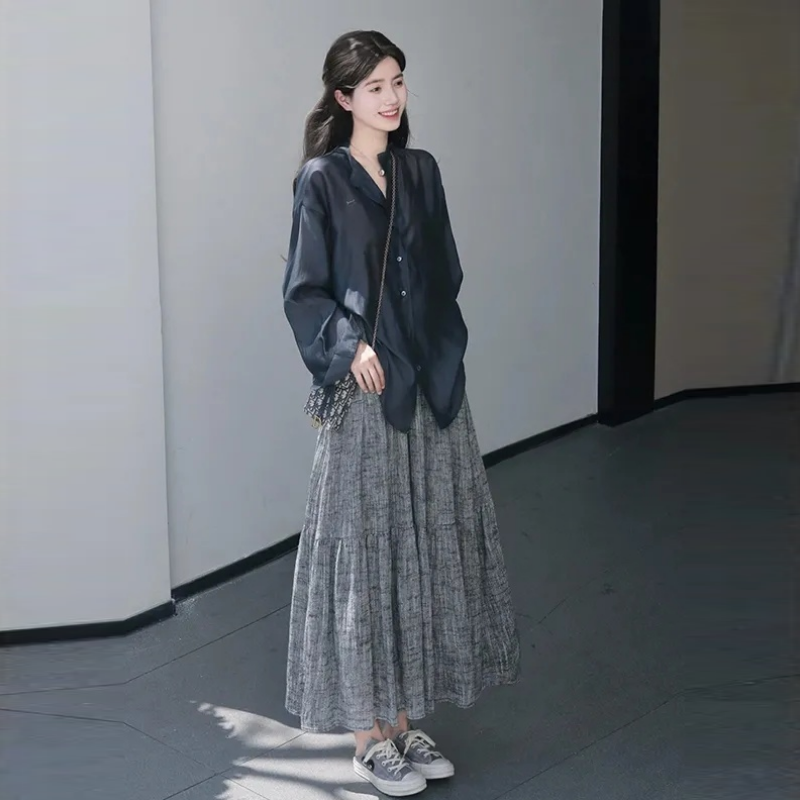 【單品可選】溫柔系時尚兩件套-設計感襯衫+高腰半身裙 韓版輕鬆穿搭