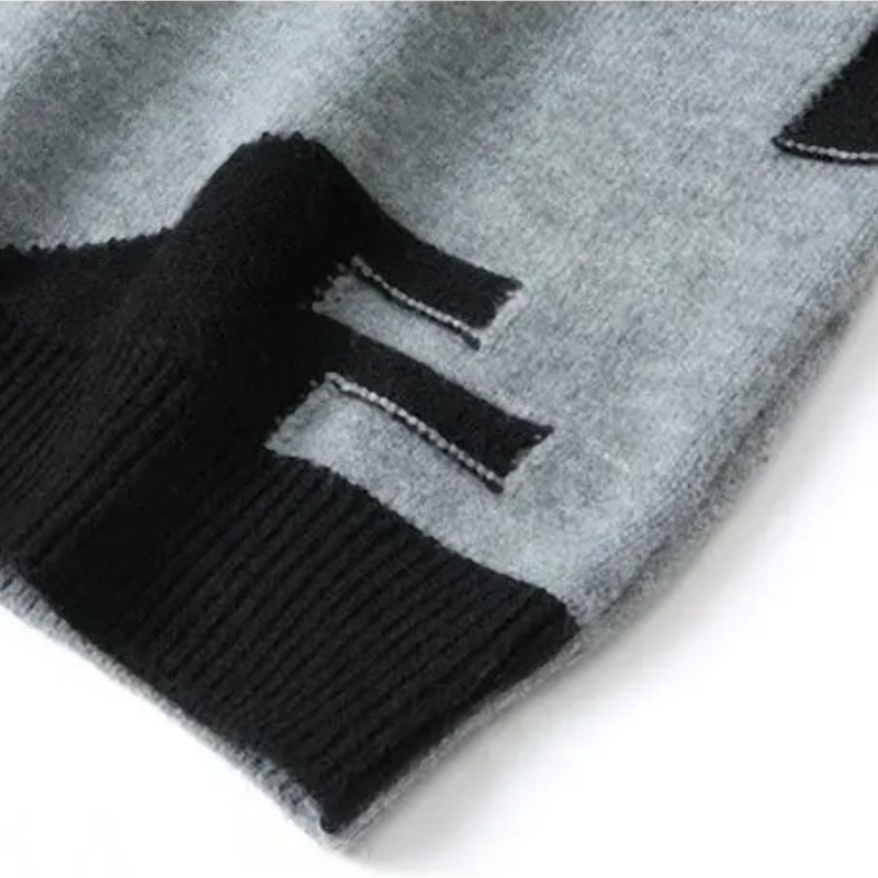 軟糯圓領拼色短板寬鬆針織上衣