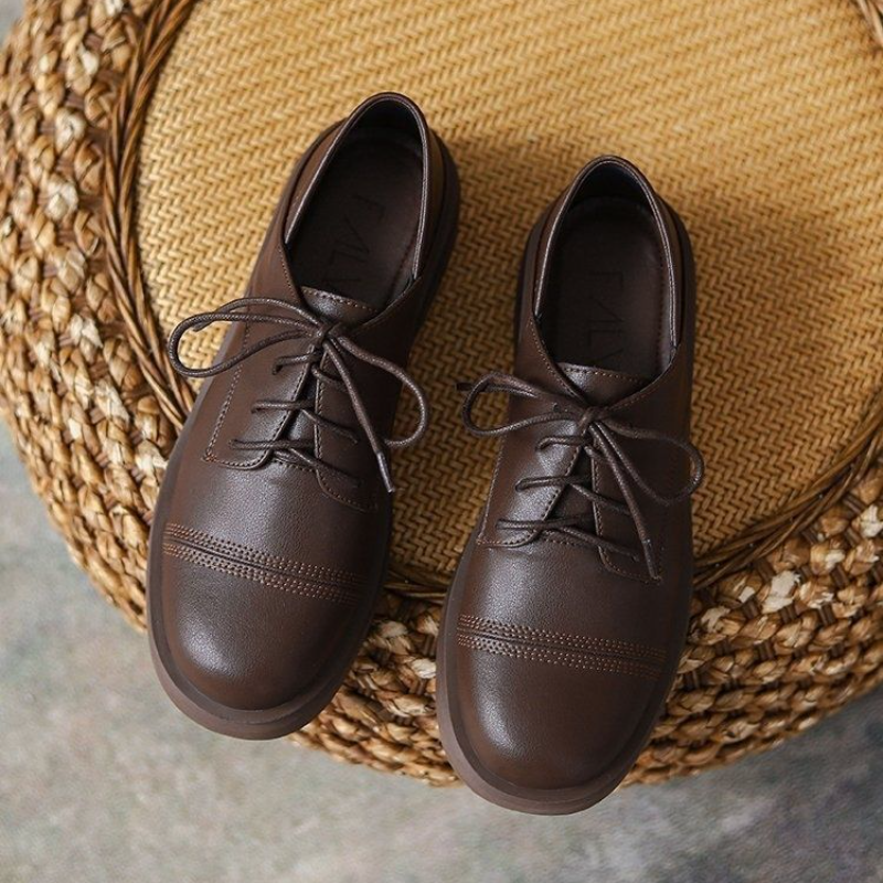 英倫風軟底小皮鞋-春秋系帶防滑工作鞋