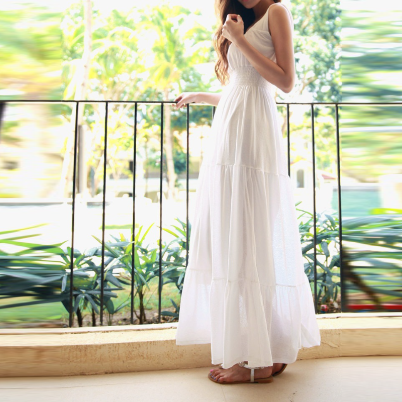 高腰吊帶雪紡拼接純色洋裝