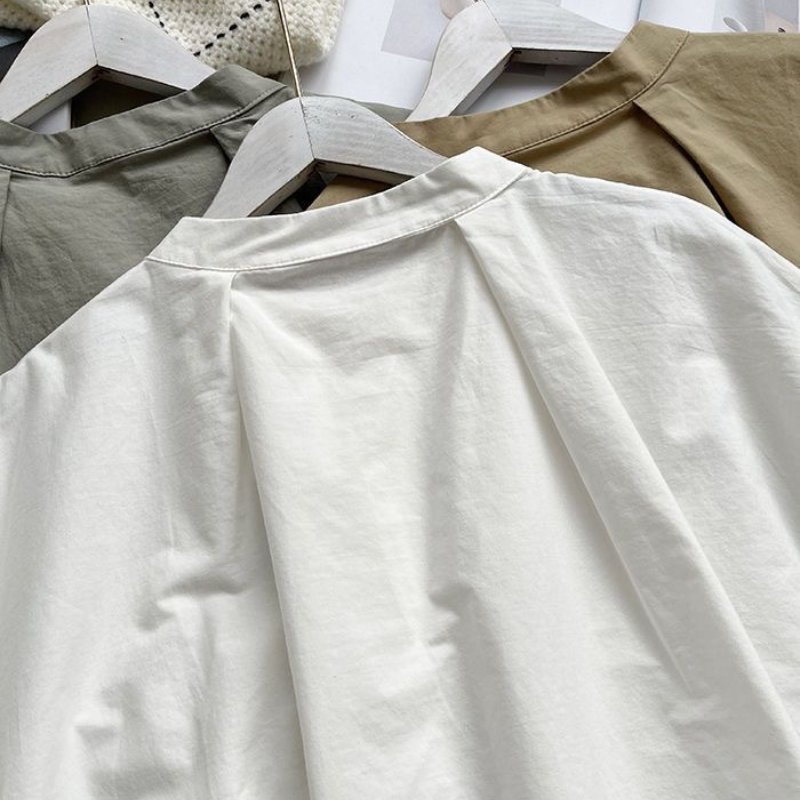 韓系chic 立領 壓褶 不規則 素面 簡約 襯衫