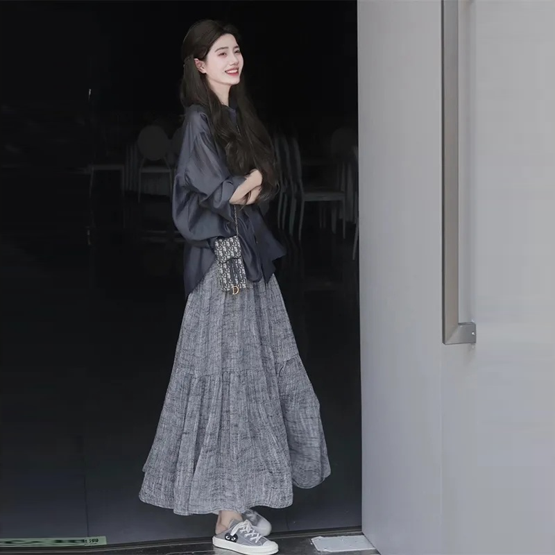 【單品可選】溫柔系時尚兩件套-設計感襯衫+高腰半身裙 韓版輕鬆穿搭