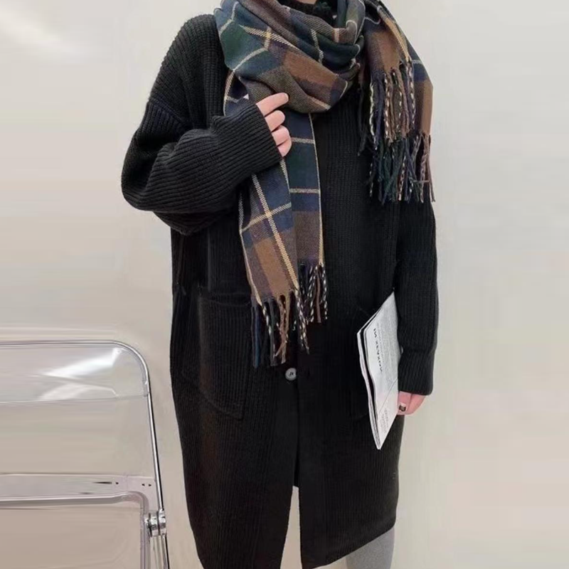 韓系 ‧ 高領寬鬆針織長版外套