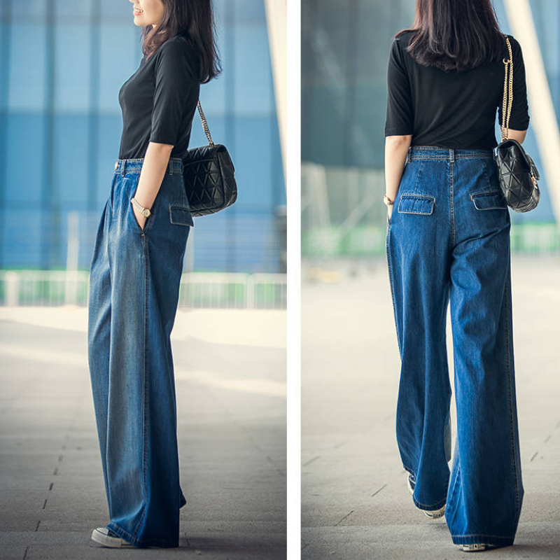 韓系．拖地牛仔褲 懷舊牛仔褲 復古新款高腰顯瘦寬寬鬆拖地牛仔長褲