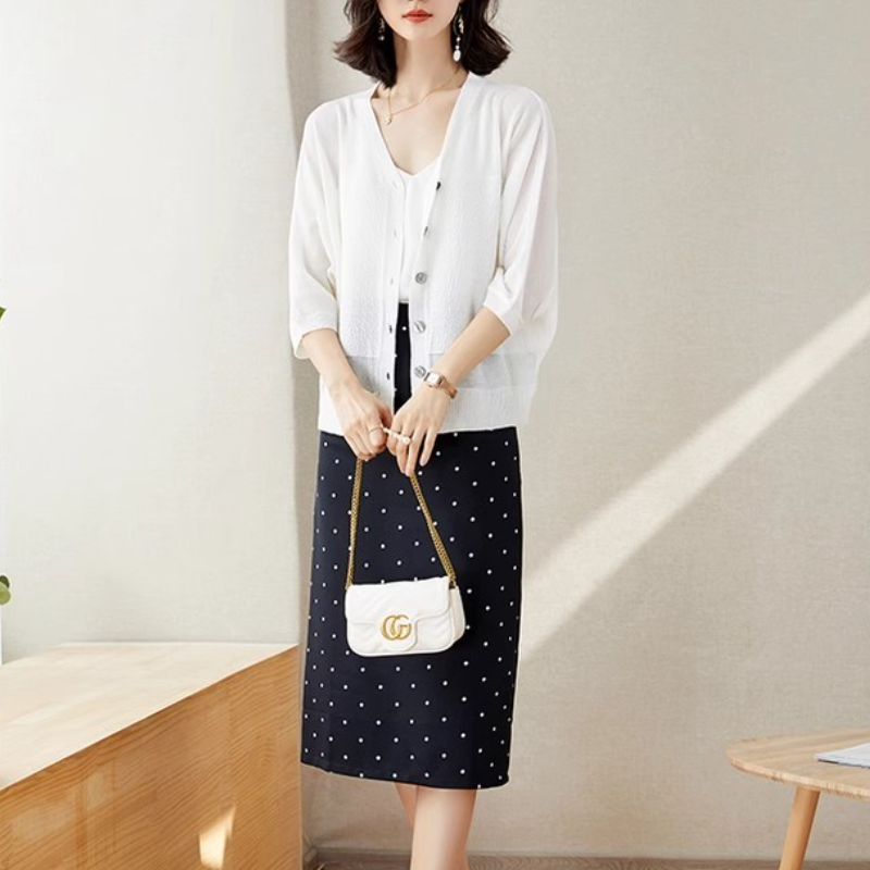 百搭休閒防曬罩衫 冰絲針織開襟衫 披肩配裙子吊帶外搭罩衫