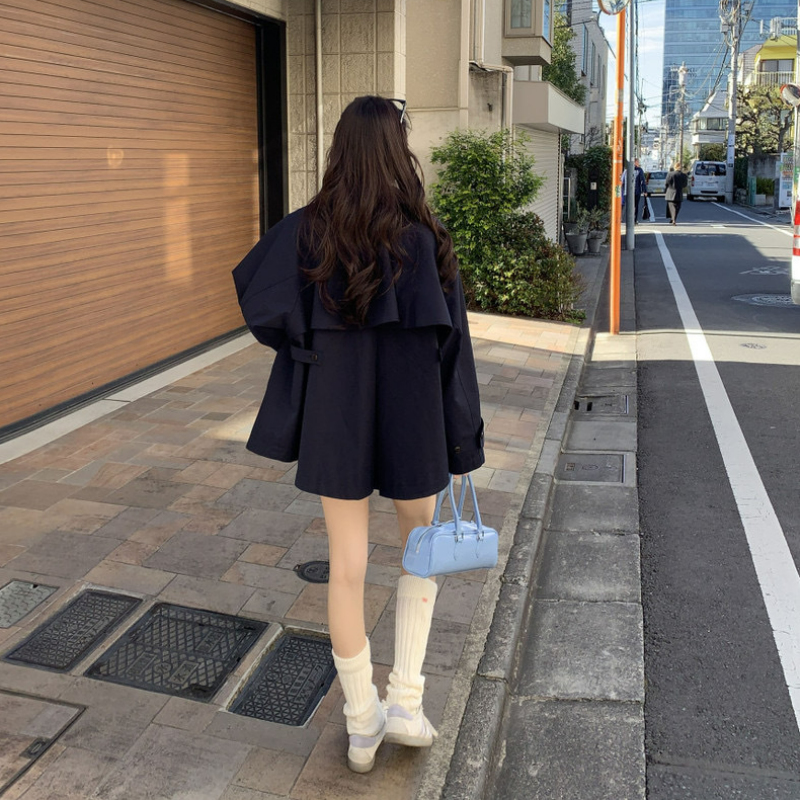 @復古英倫風立領寬松長袖風衣外套