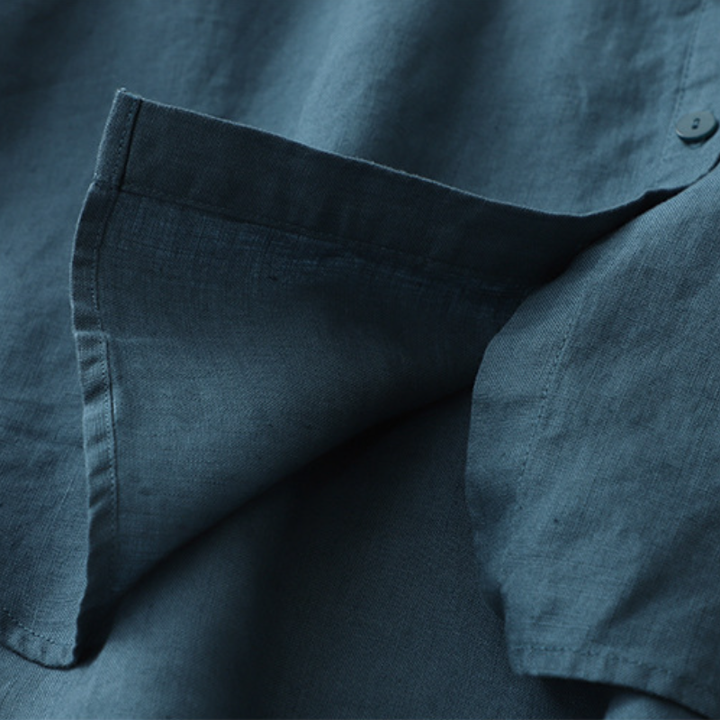 亞麻襯衫立領七分袖 寬鬆大尺寸日系棉麻上衣