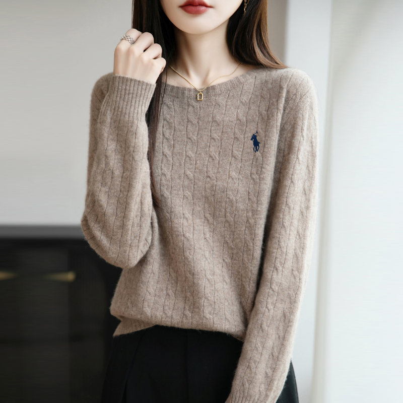 麻花圓領針織上衣 無縫一體 成型舒適 長袖寬鬆 秋冬內搭