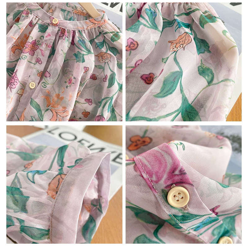 嘖嘖長袖罩衫 寬鬆碎花燈籠袖 薄紗防曬長袖