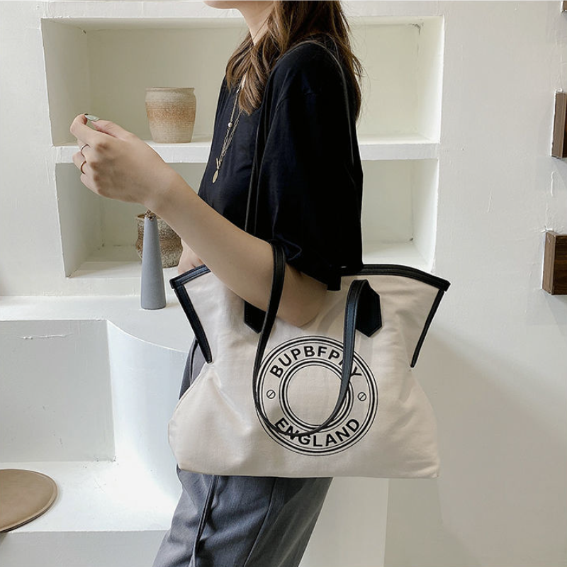 時尚通勤帆布托特包大容量簡約單肩包