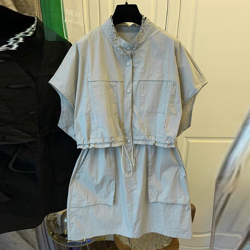 歐系工裝風洋裝 層次拼接疊穿感 短版顯瘦 嬌小顯高