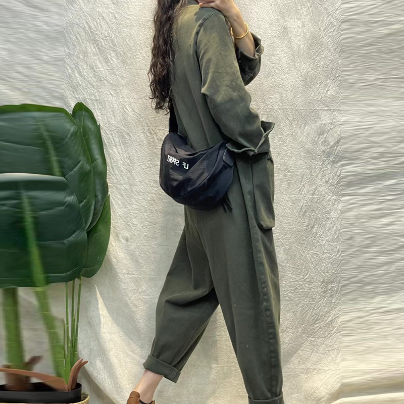 韓系大口袋胸前扣工裝褲-時尚百搭連身褲長褲 個性休閒必備