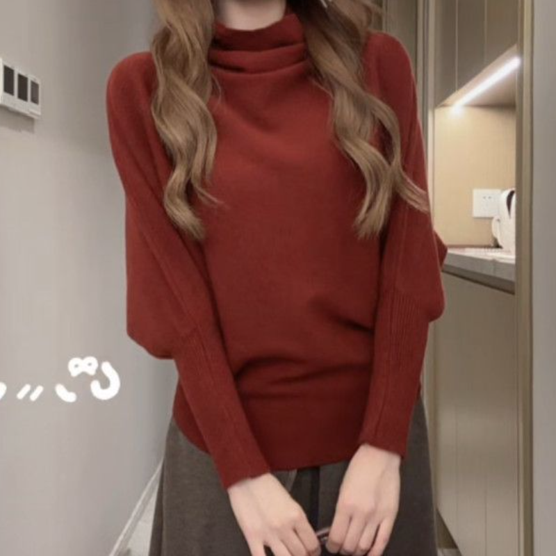 高領蝙蝠袖針織上衣 秋冬慵懶寬鬆版 顯瘦好搭毛衣