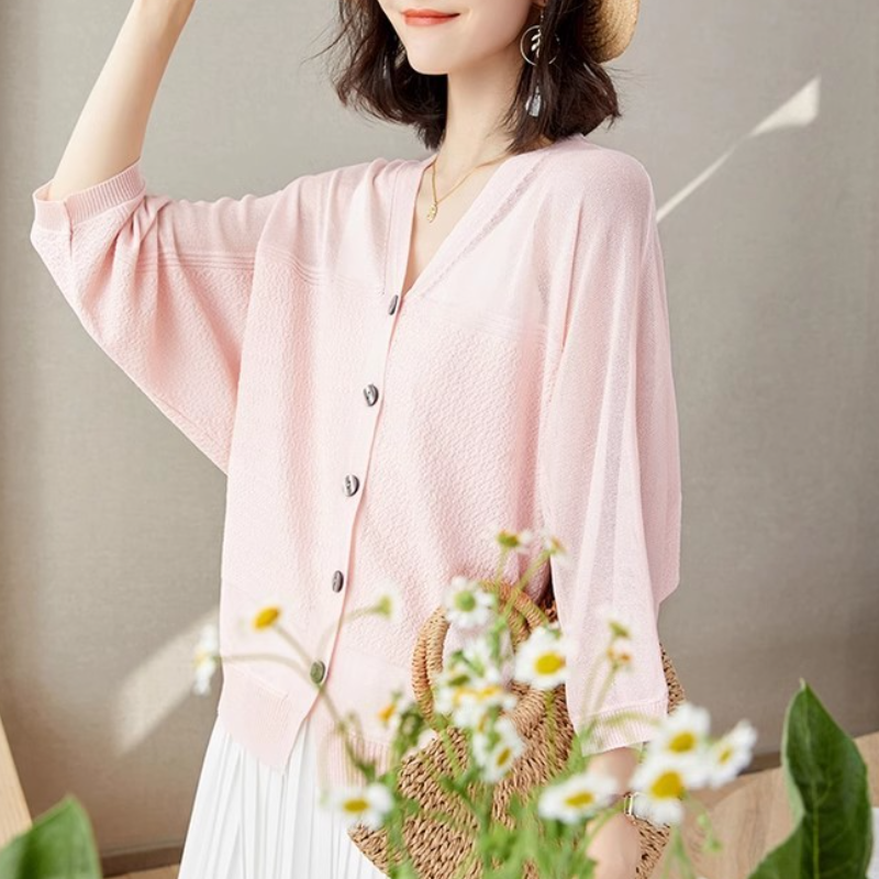 百搭休閒防曬罩衫 冰絲針織開襟衫 披肩配裙子吊帶外搭罩衫