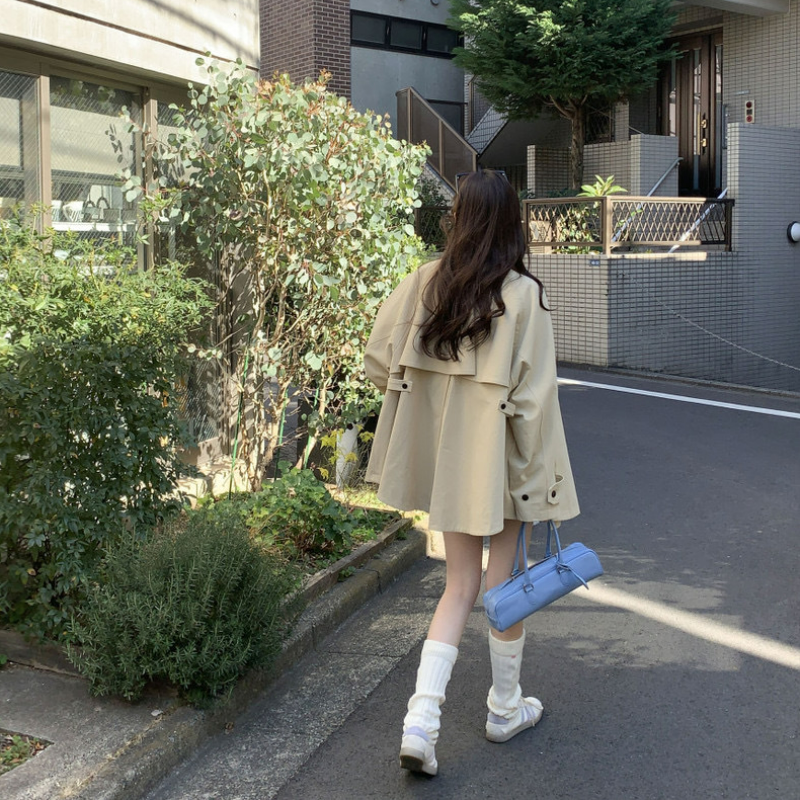 @復古英倫風立領寬松長袖風衣外套