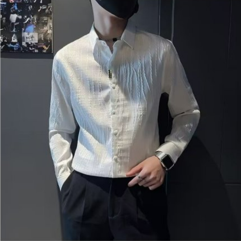 潮流設計提花襯衣潮牌痞帥長袖襯衫