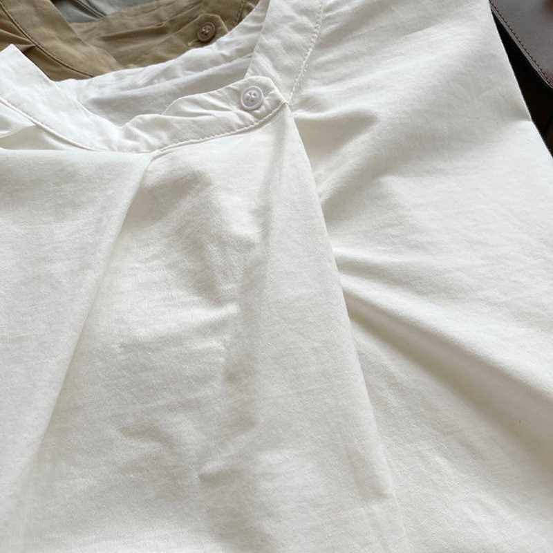 韓系chic 立領 壓褶 不規則 素面 簡約 襯衫