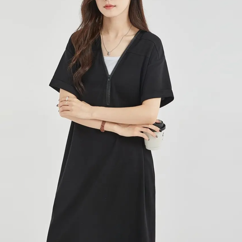 肉肉消失術復古赫本風高級拉鍊大尺寸寬鬆長洋裝