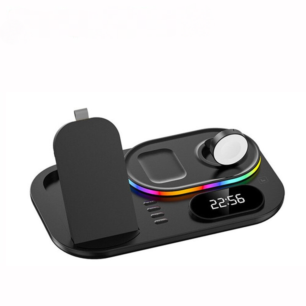 thumbnail image 1 of Soporte cargador inalámbrico 4 en 1 con luz para iPhone/i-Watch/Air-Pods/Samsung, estación de carga rápida, 1 of 6