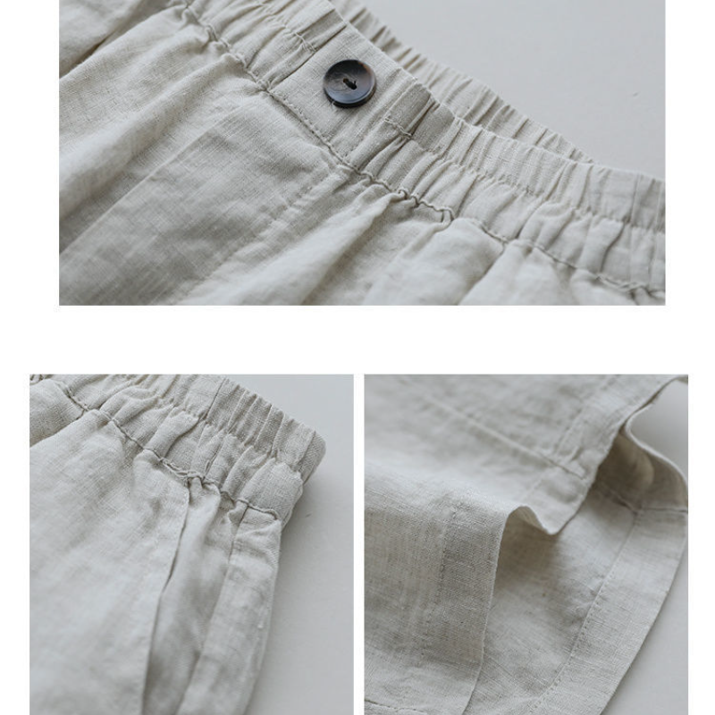 復古文藝中大尺寸棉麻高腰休閒寬鬆五分短褲