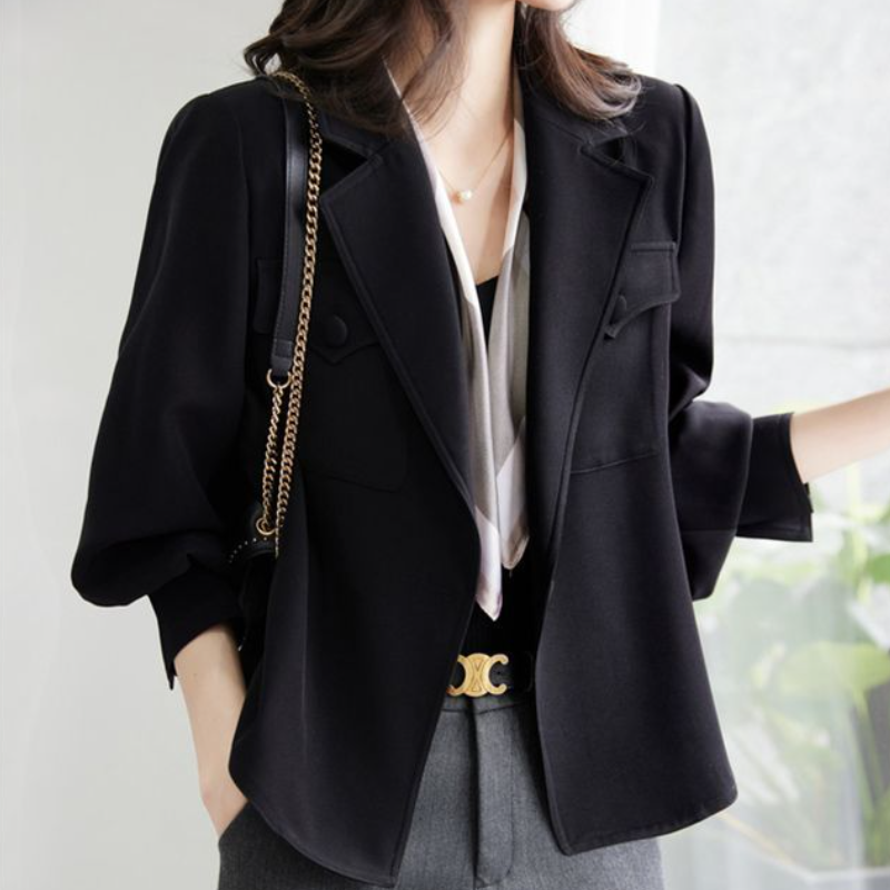 韓系短版西裝外套 春秋薄款 寬鬆落肩百搭小外套 短版修飾比例 輕鬆有型