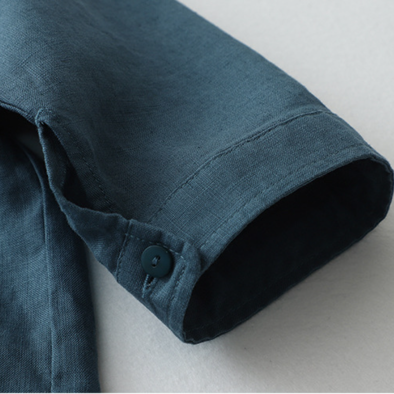 亞麻襯衫立領七分袖 寬鬆大尺寸日系棉麻上衣